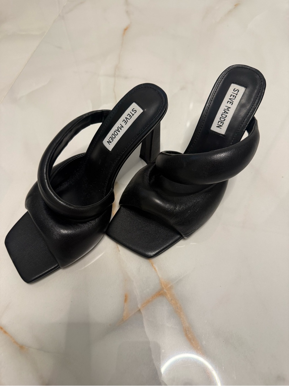 STEVE MADDEN Kloss Black Padded Strap High Heel Sandals